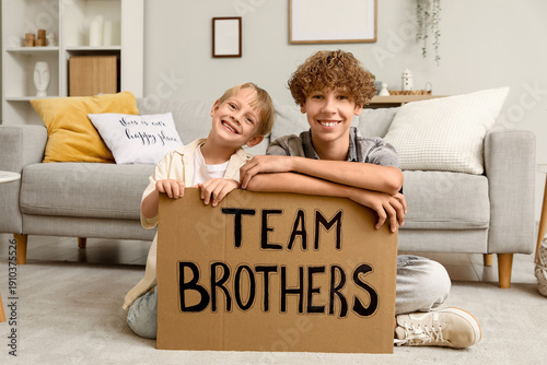 Cute brothers with text TEA...