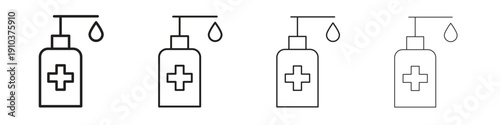 Hand sanitizer icon, thin line symbols. eps 10 vector