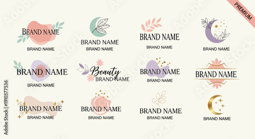 Collection of Elegant Beauty Brand Logos with Floral and Celestial Elements