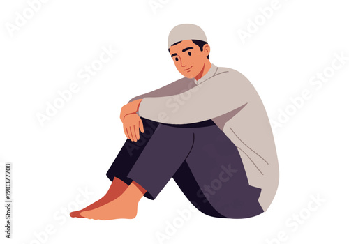 Vector illustration of a Man sitting on floor with contemplative expression