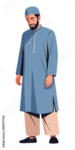 Vector illustration of a man in traditional Middle Eastern attire smiling peacefully