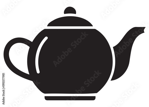 Black Teapot Silhouette Icon, Classic Kitchenware and Beverage Serving Object