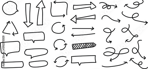 A collection of hand drawn arrows and speech bubbles
