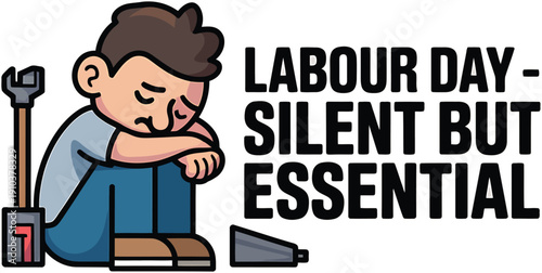 Labourer sitting next to tools on labour day worker