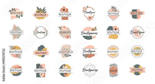 Elegant collection of modern boutique and salon logos featuring floral and abstract designs, ideal for branding and feminine businesses