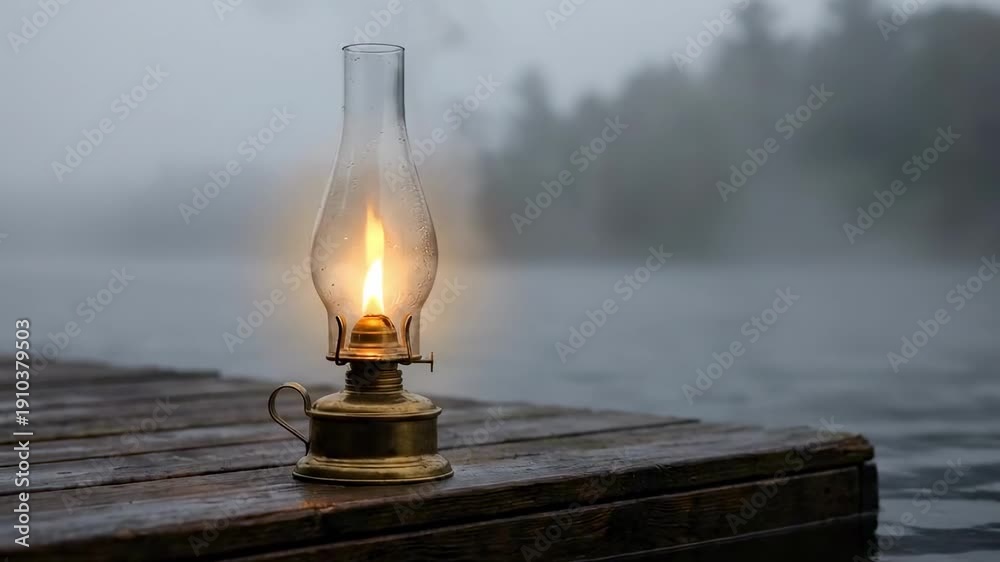 custom made wallpaper toronto digitalrealistic flames. A vintage oil lantern sits on a weathered wooden dock, casting a warm glow against the backdrop of a misty lake, enhancing the serene atmosphere of early morning