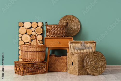 Different wicker baskets an...
