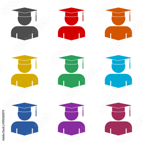 Student icon isolated on white background. Set icons colorful