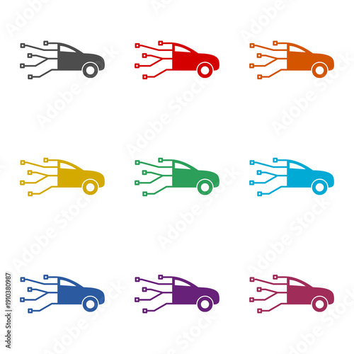 Smart Car electrical computer diagnostics icon isolated on white background. Set icons colorful