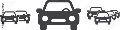Minimalist car traffic icon illustration, front view automobile convoy symbol, flat vector transportation graphic isolated on light background.