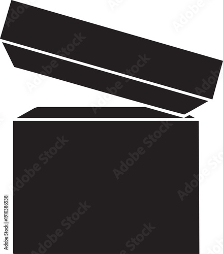 Simple black box with a partially open white lid, isolated illustration