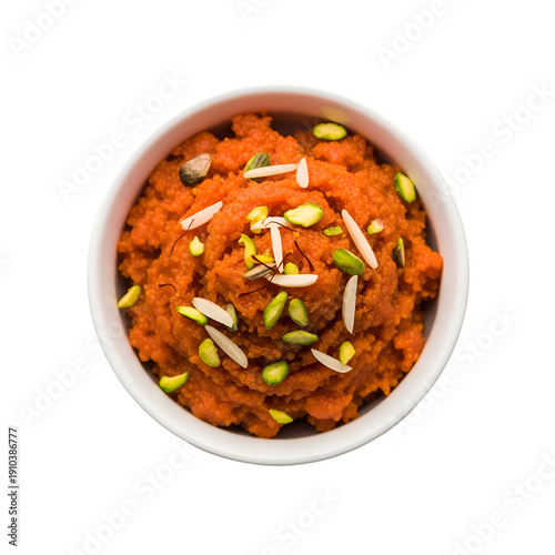 Authentic Indian Sooji Halwa Garnished with Pistachios and Almonds , Isolated on Transparent Background 