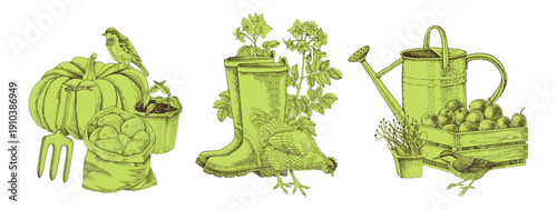 Horticulture and gardening vector icons