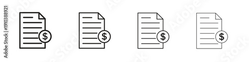 Invoice payment icon, thin line symbols. eps 10 vector