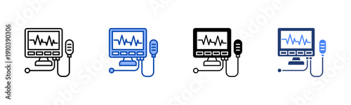 Diagnostic Equipment  Solid color and black line drawing vector illustration set