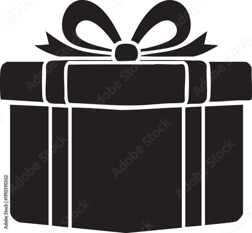 Black gift box with white ribbon and a classic bow, simple and elegant design