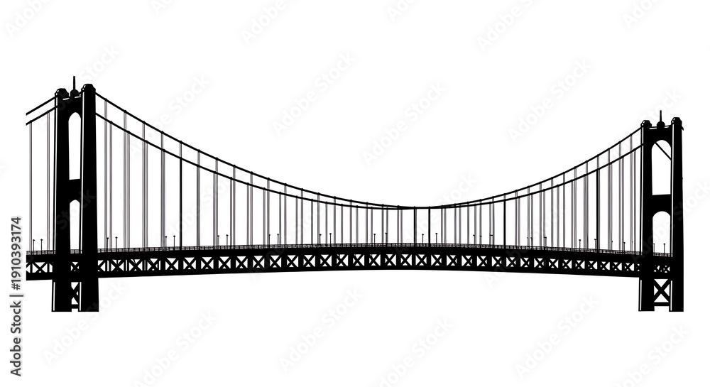 Fototapeta premium Suspension bridge structure illustration.