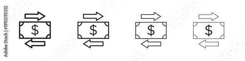 Money transfer icon, thin line symbols. eps 10 vector