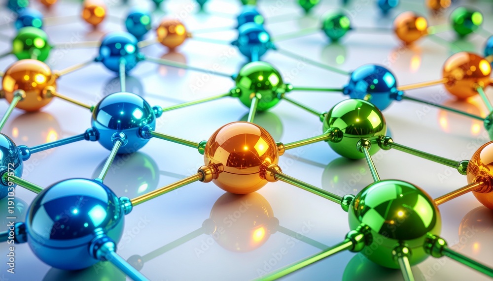 Obraz premium Vibrant molecular structure with interconnected colorful atoms
