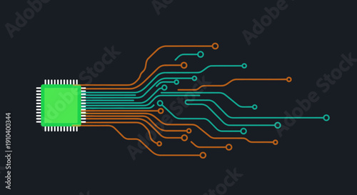 A vibrant green microchip with intricate circuit traces symbolizes advanced computing, data processing, and the future of artificial intelligence.