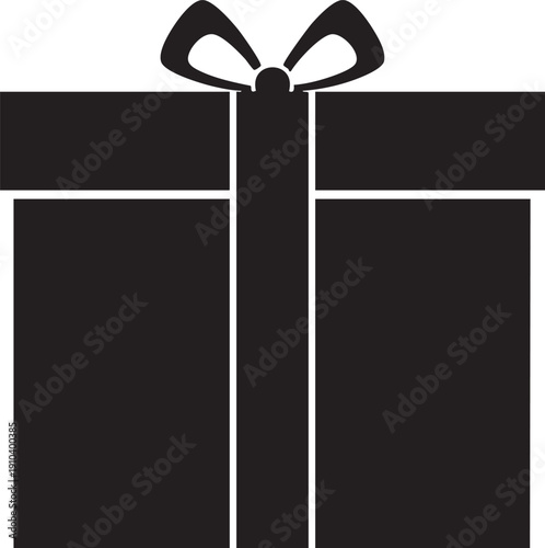 Simple silhouette of a stacked gift box with a ribbon, representing surprise and presents for any celebration.