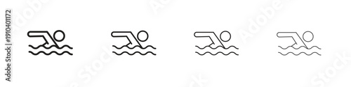 Swimming icon, thin line symbols. eps 10 vector