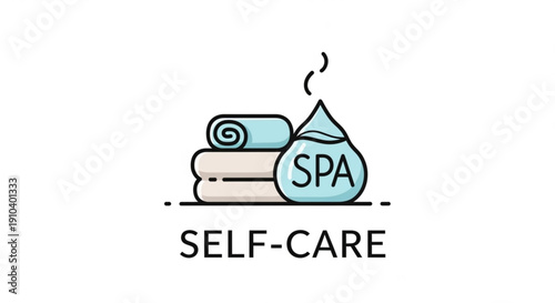 Self care spa logo with towels and steam drop illustration for wellness and relaxation