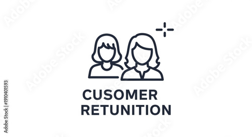 Customer retention icon with two female figures and positive symbol on white background