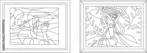 Vector sketch illustration silhouette design modern abstract painting decoration for interior accessories