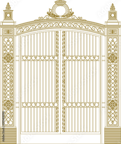 Vector illustration of a silhouette of a classic vintage iron fence design for a gate door