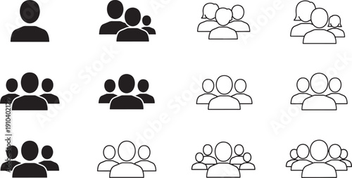 Set of Human Profile Icons, Minimalist People and User Group Vector Symbols for UI Design