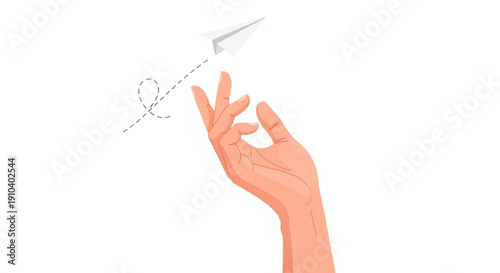 Hand Releasing Paper Airplane Taking a Chance Modern Flat Vector Illustration