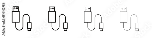 USB cable icon, thin line symbols. eps 10 vector