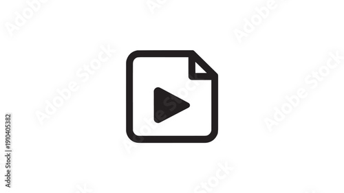 Video File Icon in Simple Flat Design with Black Color on White Background for Web Application