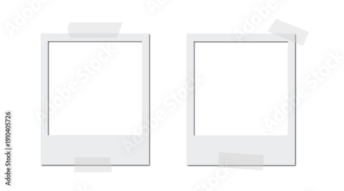 two instant camera polaroid photo frame templates with tape strips, extracted, graphics, png with transparent background
