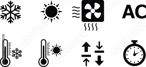 Set of vector silhouette design elements for air conditioning and temperature control bundle