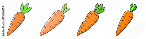 Fresh organic carrots vector icon set isolated on white background healthy food illustration