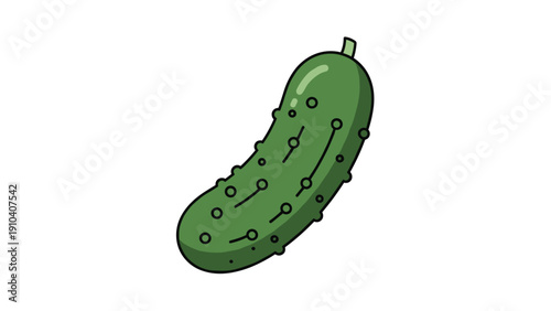 Illustration of a green bumpy cucumber with small black spots and lines shown in a simple cartoon style on a white background.