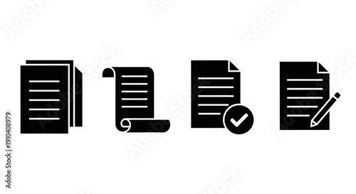 Set of document icons representing files and editing actions in a simple vector graphic style