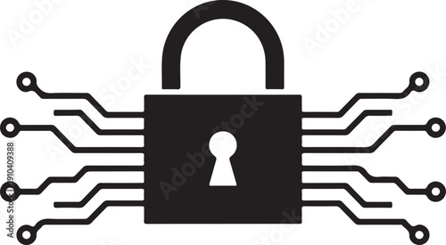 A digital padlock symbolizing cybersecurity and data protection with circuit lines