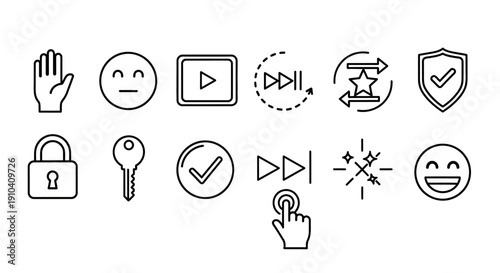Collection of simple icons representing various gestures and actions displayed on a clean white background