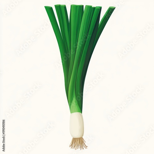 Wallpaper Mural Single fresh leek with white bulb, fibrous roots and long green leaves on a clean pale background, minimalist and calm Torontodigital.ca