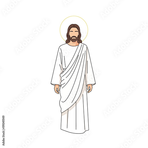 Serene Jesus Christ illustration in white robe with golden halo