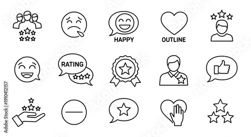 Collection of simple outline icons representing various emotions and ratings displayed in a grid layout