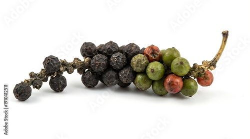 Green peppercorn cluster isolated on a white background