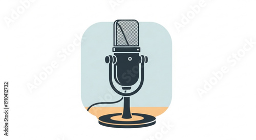 Professional studio microphone on stand with pop filter and cord perfect for recording and broadcasting