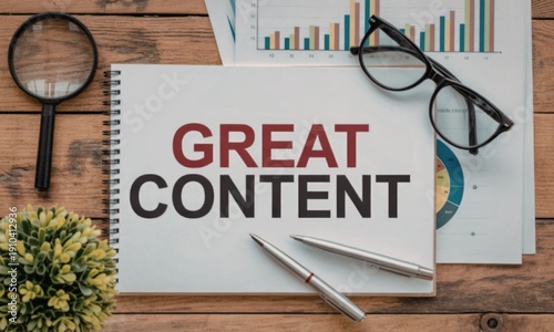 Creating great content with planning and research on wooden desk