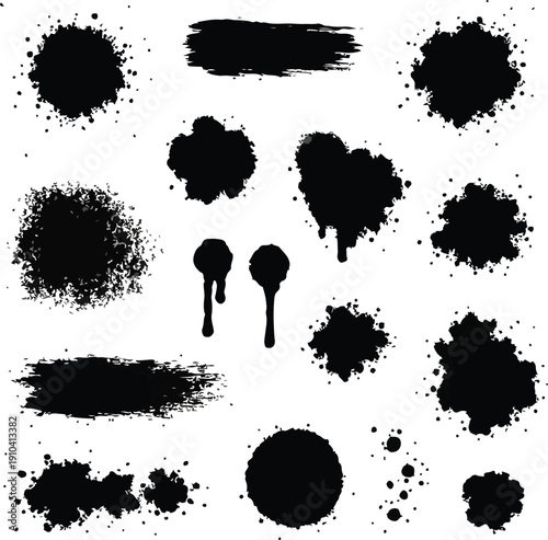 Paint splash splatter ink brush blobs set transparent