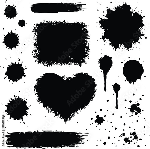 Paint splash splatter ink brush blobs set transparent