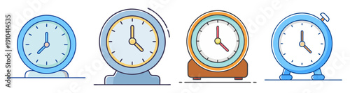 Set of four modern vector desk clocks icons in blue and brown isolated on white background time management